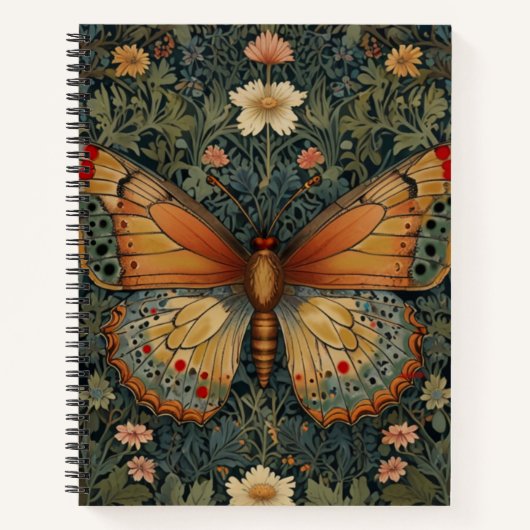 Elegante retro boho vlinder botanisch groen notitieboek (Voorkant)