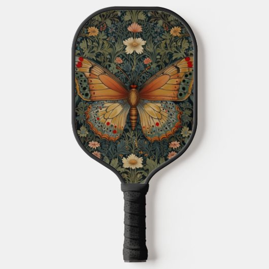 Elegante retro boho vlinder botanisch groen pickleball paddle (Voorkant)