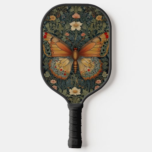 Elegante retro boho vlinder botanisch groen pickleball paddle (Achterkant)