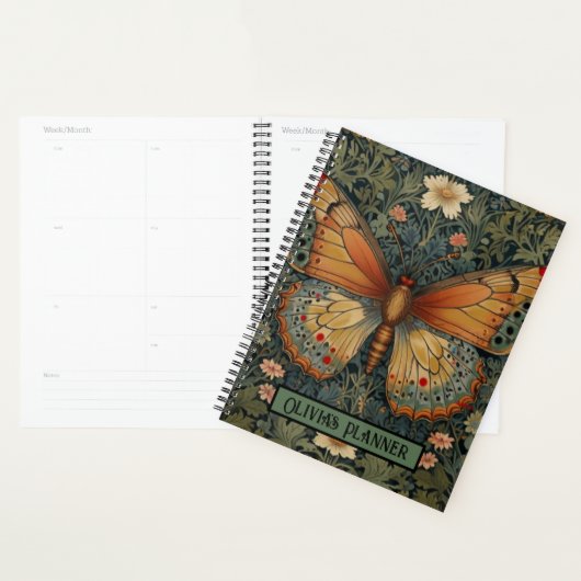 Elegante retro boho vlinder botanisch groen planner (Display)