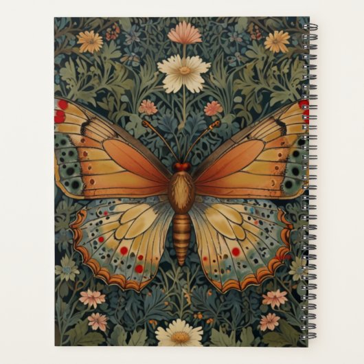 Elegante retro boho vlinder botanisch groen planner (Achterkant)