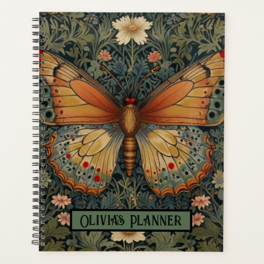 Elegante retro boho vlinder botanisch groen planner (Voorkant)