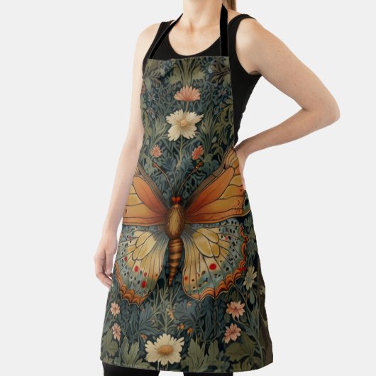Elegante retro boho vlinder botanisch groen schort (Insitu)
