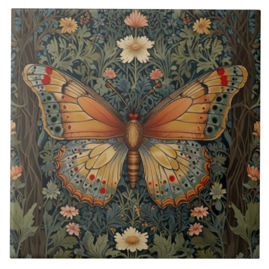 Elegante retro boho vlinder botanisch groen tegeltje (Voorkant)