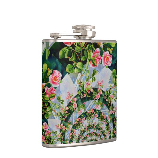 Elegante retro boho waterverf roze bloemen heupfles (Rechts)