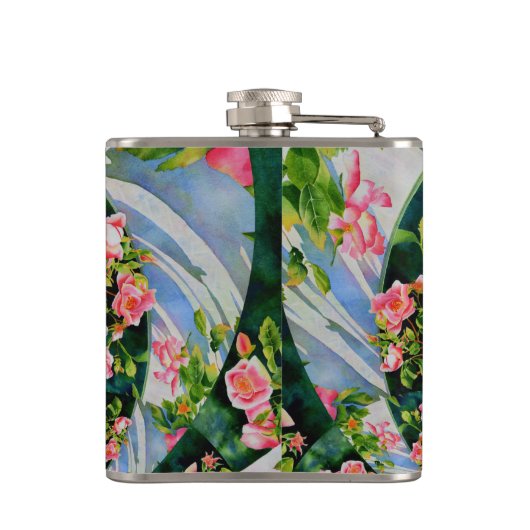 Elegante retro boho waterverf roze bloemen heupfles (Achterkant)