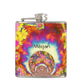 Elegante retro boho waterverf zonnebloemvelden heupfles (Voorkant)