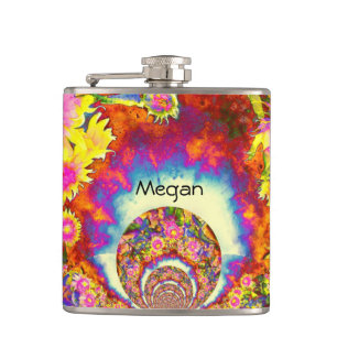 Elegante retro boho waterverf zonnebloemvelden heupfles