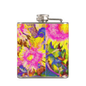 Elegante retro boho waterverf zonnebloemvelden heupfles (Achterkant)