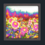Elegante retro boho waterverf zonnebloemvelden premium opbergdoosje<br><div class="desc">Elegante retro boho waterverf zonnebloemvelden</div>