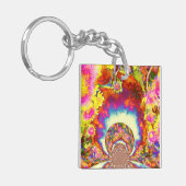 Elegante retro boho waterverf zonnebloemvelden sleutelhanger (Voorkant Links)