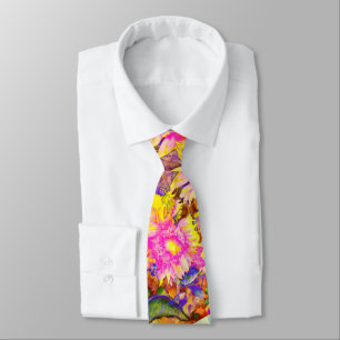 Elegante retro boho waterverf zonnebloemvelden stropdas