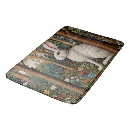 Elegante retro boho witte konijn bos bloemen badmat (Gekanteld)