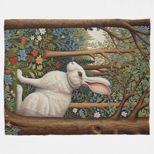 Elegante retro boho witte konijn bos bloemen fleece deken (Voorkant (Horizontaal))
