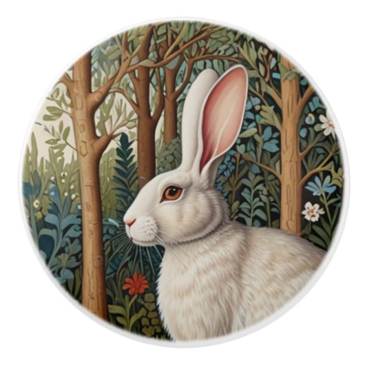 Elegante retro boho Witte konijn bos bloemen Keramische Knop (Voorkant)