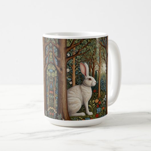 Elegante retro boho witte konijn bos bloemen koffiemok (Voorkant rechts)
