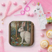 Elegante retro boho witte konijn bos bloemen papieren bordje (Feest)