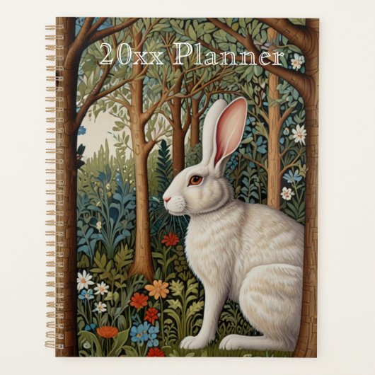 Elegante retro boho witte konijn bos bloemen planner (Voorkant)