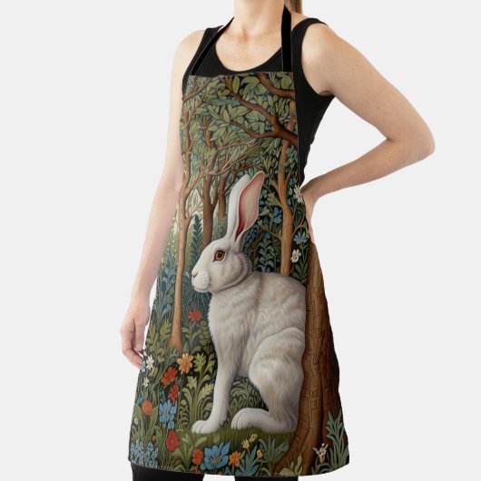 Elegante retro boho witte konijn bos bloemen schort (Insitu)