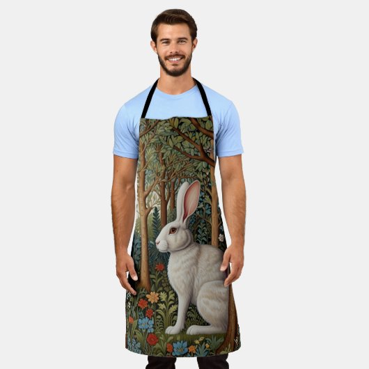 Elegante retro boho witte konijn bos bloemen schort (Gedragen)