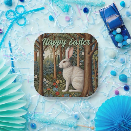 Elegante retro boho witte konijn bos Pasen Papieren Bordje (Feest)
