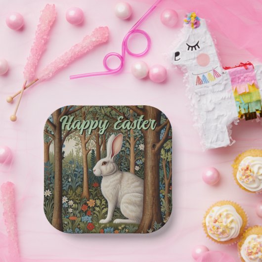 Elegante retro boho witte konijn bos Pasen Papieren Bordje (Feest)