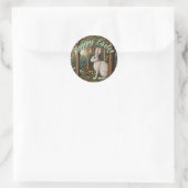 Elegante retro boho witte konijn bos Pasen Ronde Sticker (Tas)