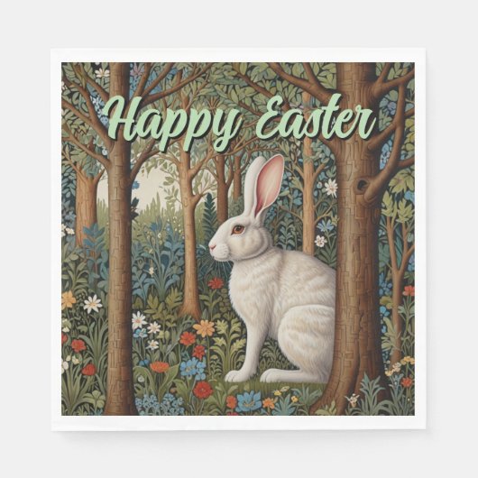 Elegante retro boho witte konijn bos Pasen Servet (Voorkant)