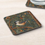 Elegante retro bosvogel bier onderzetter (Linkerzijde)