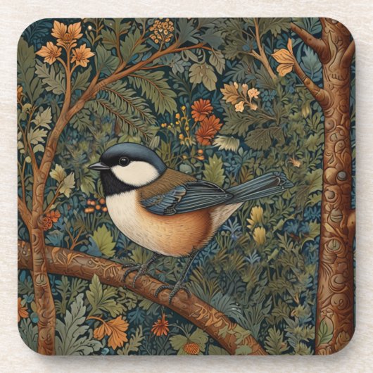 Elegante retro bosvogel bier onderzetter (Voorkant)