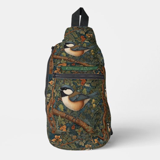 Elegante retro bosvogel sling bag (Voorkant)