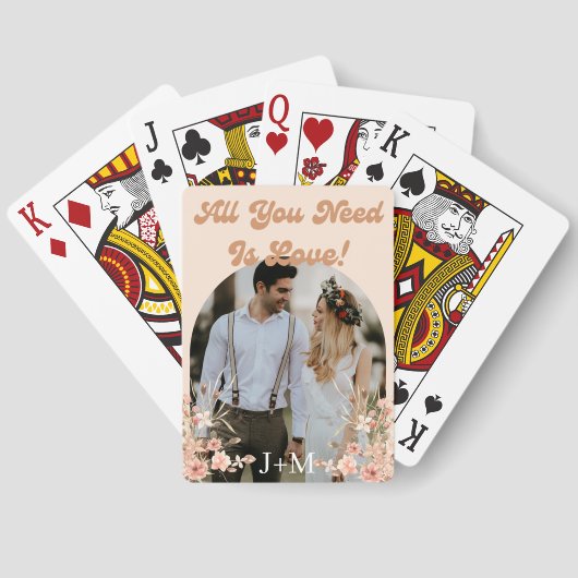 Elegante retro botanische Boho foto bruiloft gunst Pokerkaarten (Achterkant)