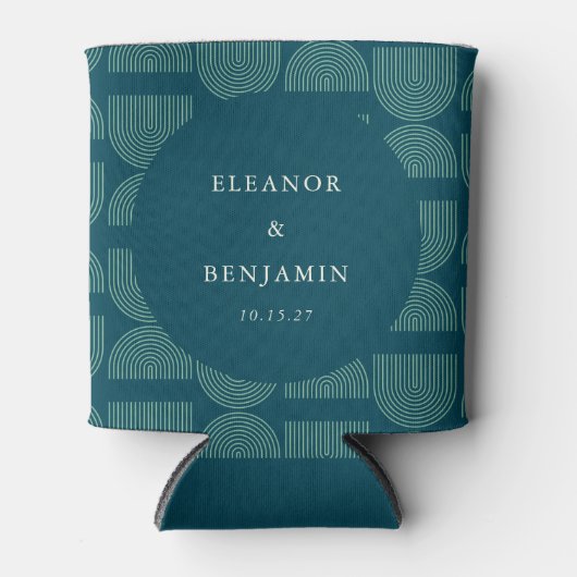 Elegante Retro Chic Arch Blauwgroen Blauw Aangepas Blikjeskoeler (Voorkant)