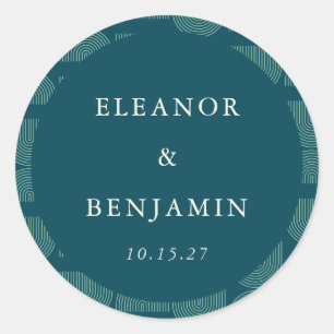 Elegante Retro Chic Arch Blauwgroen Blauw Aangepas Ronde Sticker