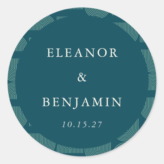 Elegante Retro Chic Arch Blauwgroen Blauw Aangepas Ronde Sticker (Voorkant)