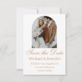 Elegante retro chic script 2 boog foto's boho save the date (Achterkant)