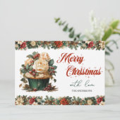 Elegante  retro classic kerstcupcake feestdagenkaart (Staand voorkant)