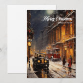 Elegante  retro classic nacht kerststad feestdagenkaart (Voorkant / Achterkant)