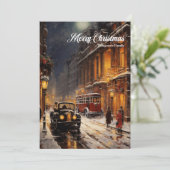 Elegante  retro classic nacht kerststad feestdagenkaart (Staand voorkant)