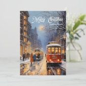 Elegante  retro classic nacht kerststad feestdagenkaart (Staand voorkant)