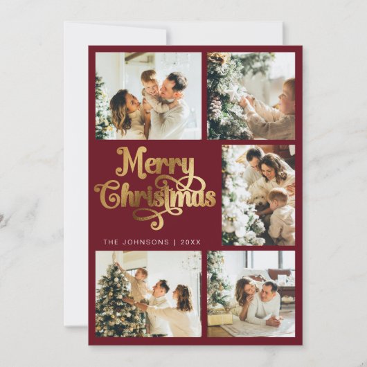 Elegante Retro Faux Goud Vrolijk Kerstgezin Feestdagenkaart (Voorkant)