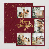 Elegante Retro Faux Goud Vrolijk Kerstgezin Feestdagenkaart (Voorkant / Achterkant)