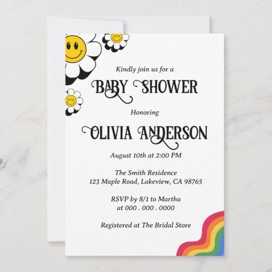 Elegante Retro Flower met Rainbow Baby shower Kaart (Voorkant)