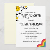 Elegante Retro Flower met Rainbow Baby shower Kaart (Voorkant / Achterkant)