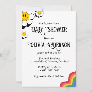 Elegante Retro Flower met Rainbow Baby shower Kaart