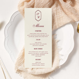 Elegante Retro Geruite Bordeaux Huwelijk Menu