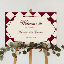 Elegante Retro Geruite Bordeaux Huwelijksbegroetin Poster