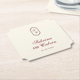 Elegante Retro Geruite Burgundy Bruiloft Kartonnen Onderzetters