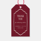 Elegante Retro Geruite Burgundy Trouw Cadeaulabel (Voorkant)