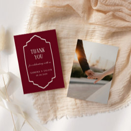 Elegante Retro Geruite Burgundy Trouwkaart Bedankkaart